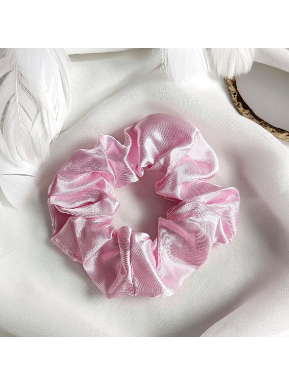 Różowa frotka do włosów scrunchie Satynowa