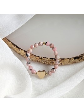 Elastyczny pierścionek z serduszkiem z hematytu i rodonitem