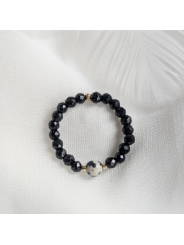 Pierścionek ze spinelem i jaspisem elastyczny