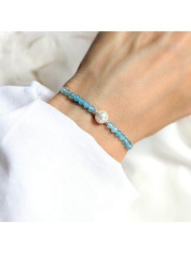 Bransoletka z perłą i niebieskim agatem