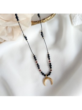 Naszyjnik sznurkowy z półksiężycem Turmalin Spinel Granat