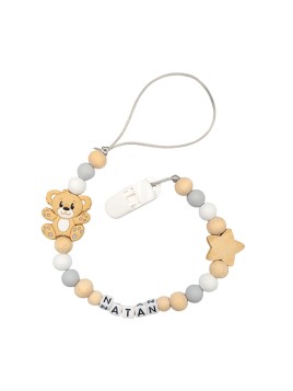 przywieszka do smoczka z imieniem dziecka drewniana lekka