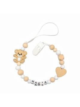 Zawieszka do smoczka z imieniem dziecka z Misiem Beżowa