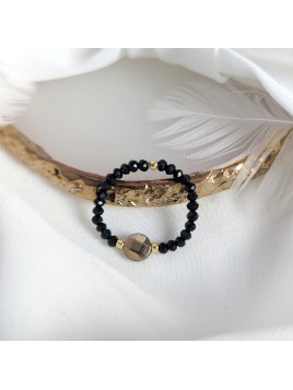 Pierścionek ze złotym hematytem Monetka czarny