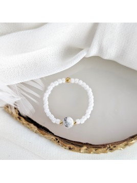 Pierścionek z howlitem Perłowy Spokój Równowaga Harmonia