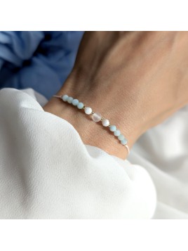 Bransoletka z kwarcem, amazonitem i naturalną muszlą