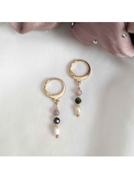 Kolczyki z turmalinem kolorowym i perłą