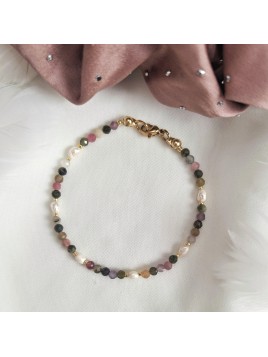 bransoletka z kolorowego turmalinu i perły naturalnej