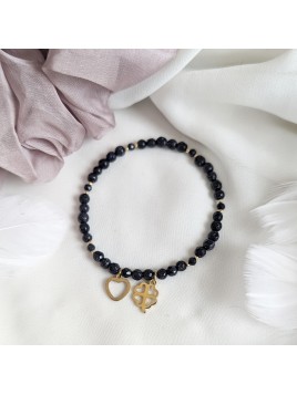 Bransoletka z kamienia noc kairu z Sercem i Koniczynką