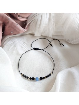 Bransoletka z czarnego turmalinu i akwamarynu