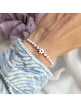 Bransoletka Stokrotka Koral Kamień Księżycowy i Agat