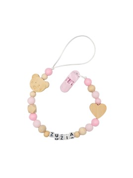 Zawieszka do smoczka z imieniem dziecka różowa beżowa