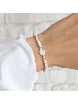 Bransoletka z serduszkiem z masy perłowej i z howlitu