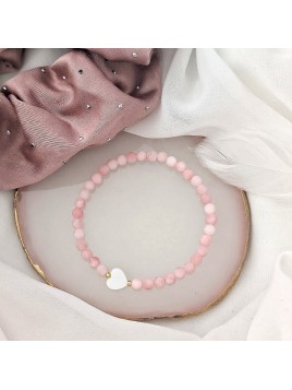 Bransoletka z różowego agatu i serca z masy perłowej