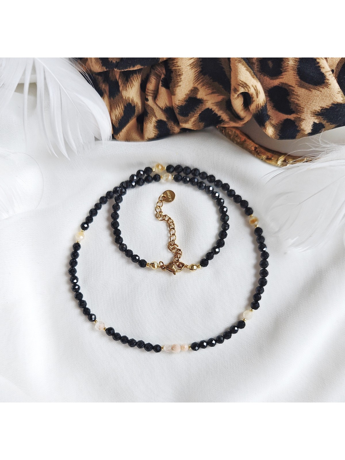 Naszyjnik z kamieni naturalnych cytryn i czarny turmalin