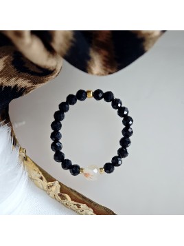 Pierścionek z czarnego turmalinu i cytrynu