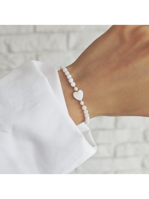 Bransoletka z masy perłowej z serduszkiem na gumce
