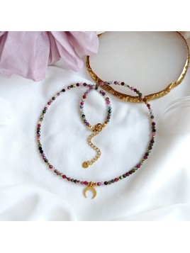 Naszyjnik z turmalinu i hematytu z półksiężycem