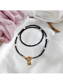 Naszyjnik z czarnego turmalinu i cytrynu z literką