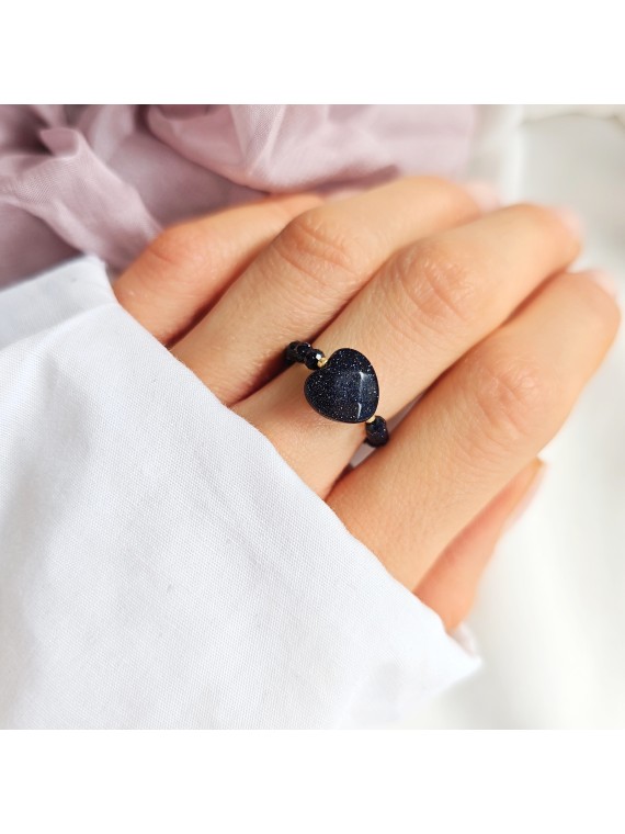 Pierścionek z kamienia Noc Kairu z serduszkiem