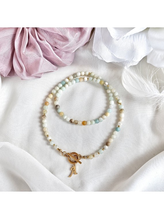 Naszyjnik z zawieszką literką z kamienia amazonit