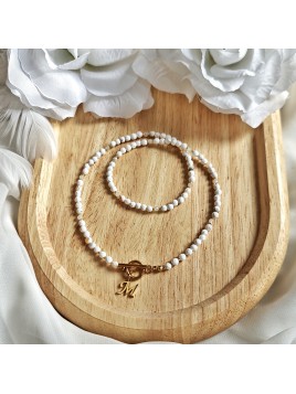 Naszyjnik z agatu i kamienia księżycowego z literką