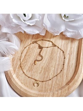 Naszyjnik złoty łańcuszek kulkowy z zawieszką półksiężyc