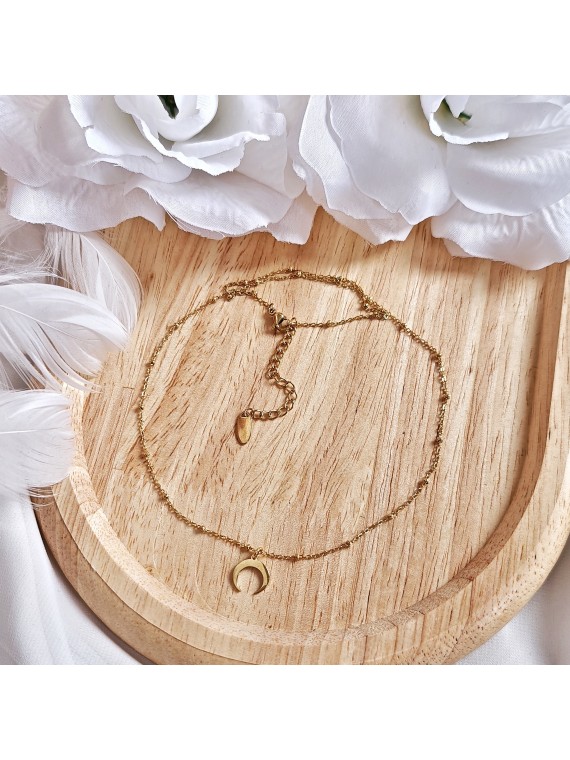 Naszyjnik złoty łańcuszek kulkowy z zawieszką półksiężyc