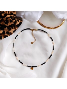 Naszyjnik z turmalinu cytrynu i kwarcu różowego z serduszkiem