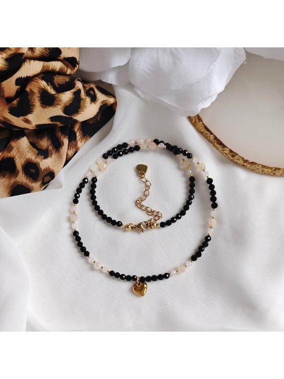 Naszyjnik z turmalinem cytrynem i różowym kwarcem z sercem