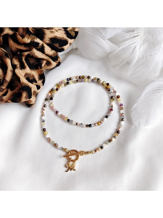 Naszyjnik z Opalem Rodonitem Granatem z literką