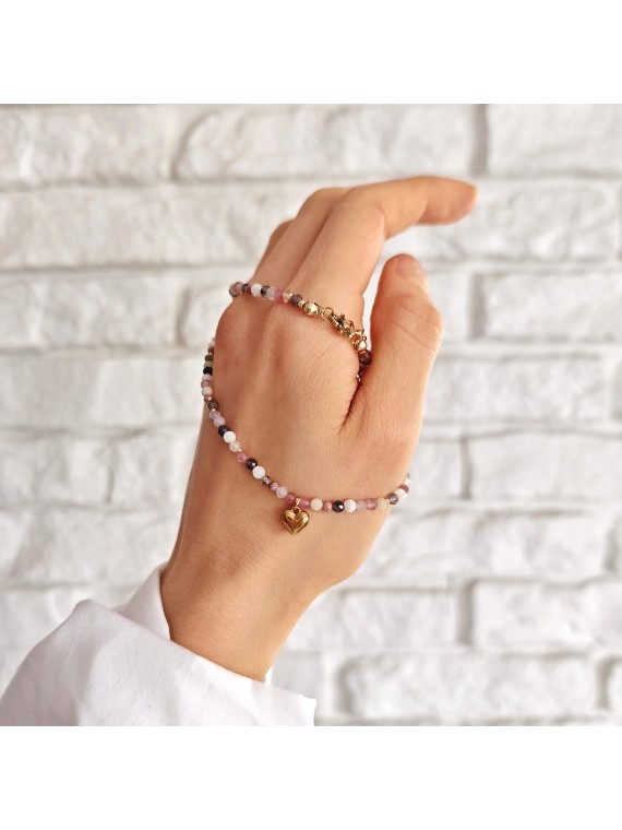 Naszyjnik z kamieni naturalnych z serduszkiem handmade