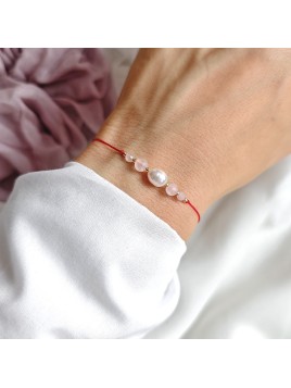 Bransoletka z perłą i kwarcem różowym