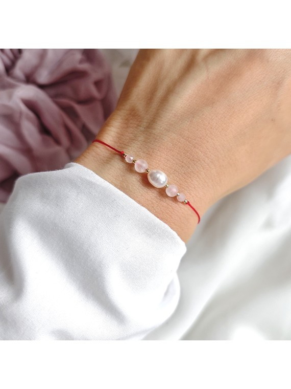 Bransoletka z perłą i kwarcem różowym