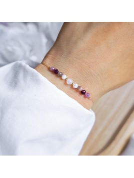 Bransoletka z kwarcu różowego, kamienia słonecznego, granatu i różowego turmalinu