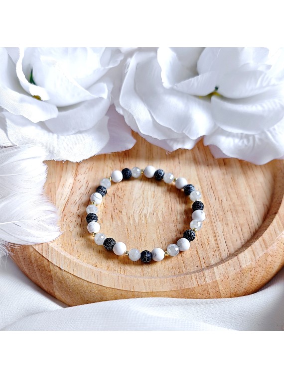 Bransoletka z kamieniami naturalnymi howlit i agat trawiony