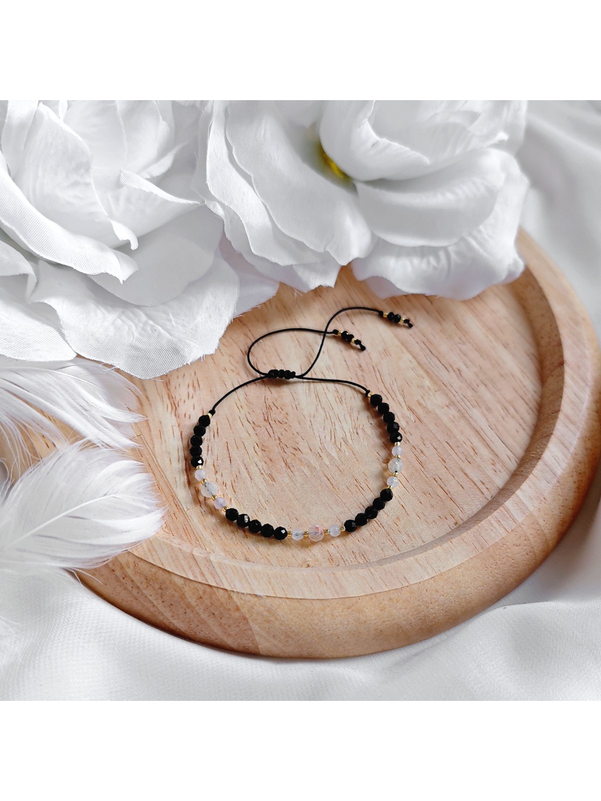 Ręcznie wykonana bransoletka z czarnego turmalinu, cytrynu i kwarcu różowego