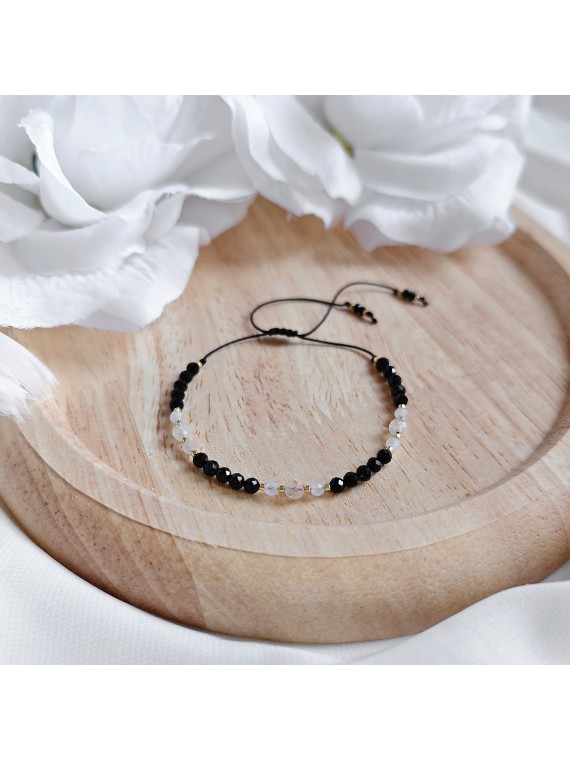 bransoletka z czarnego turmalinu, cytrynu i kwarcu różowego z regulacją na sznurku