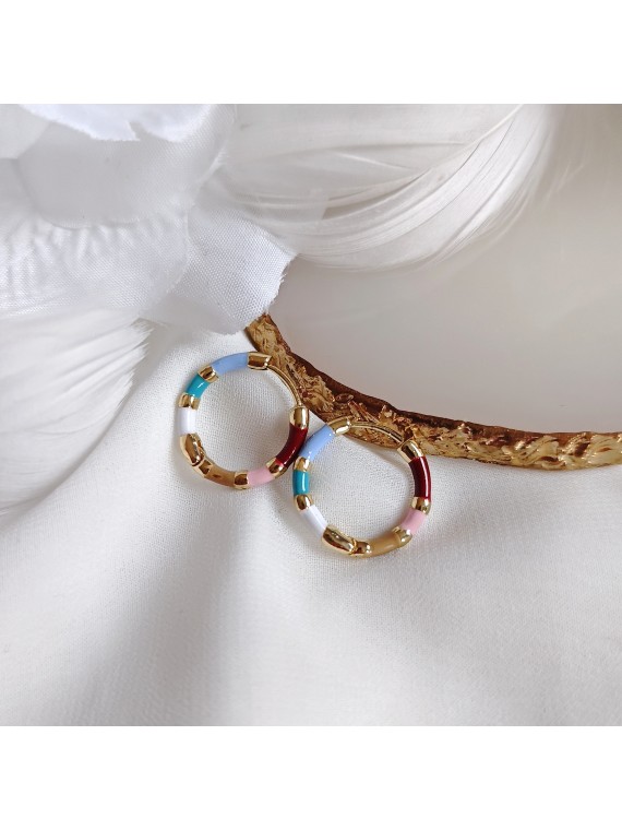 Kolczyki złote koła z wielobarwnymi detalami