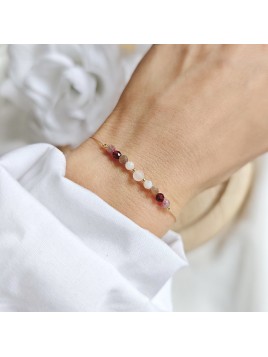 bransoletka na beżowej nici z kwarcem granatem i turmalinem