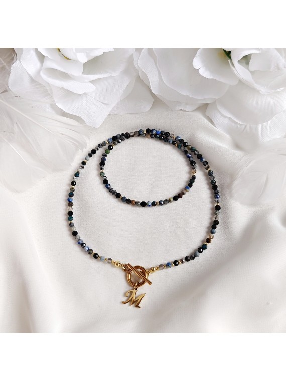 Naszyjnik z kamieni z literką Lapis Lazuli Turmalin Obsydian