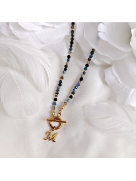 naszyjnik z literką z turmalinem lapisem obsydianem