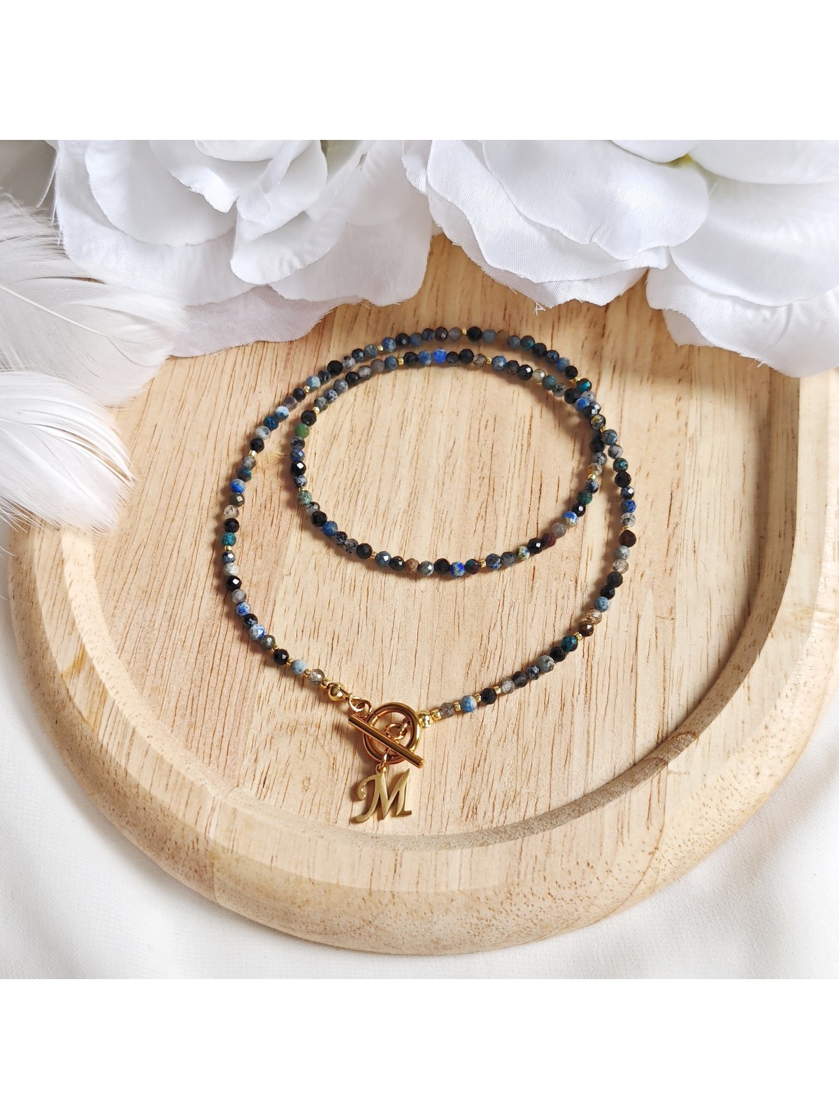 naszyjnik z kryształem górskim turmalinem obsydianem