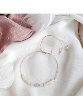 Bransoletka z akwamarynem kwarcem różowym i agatem