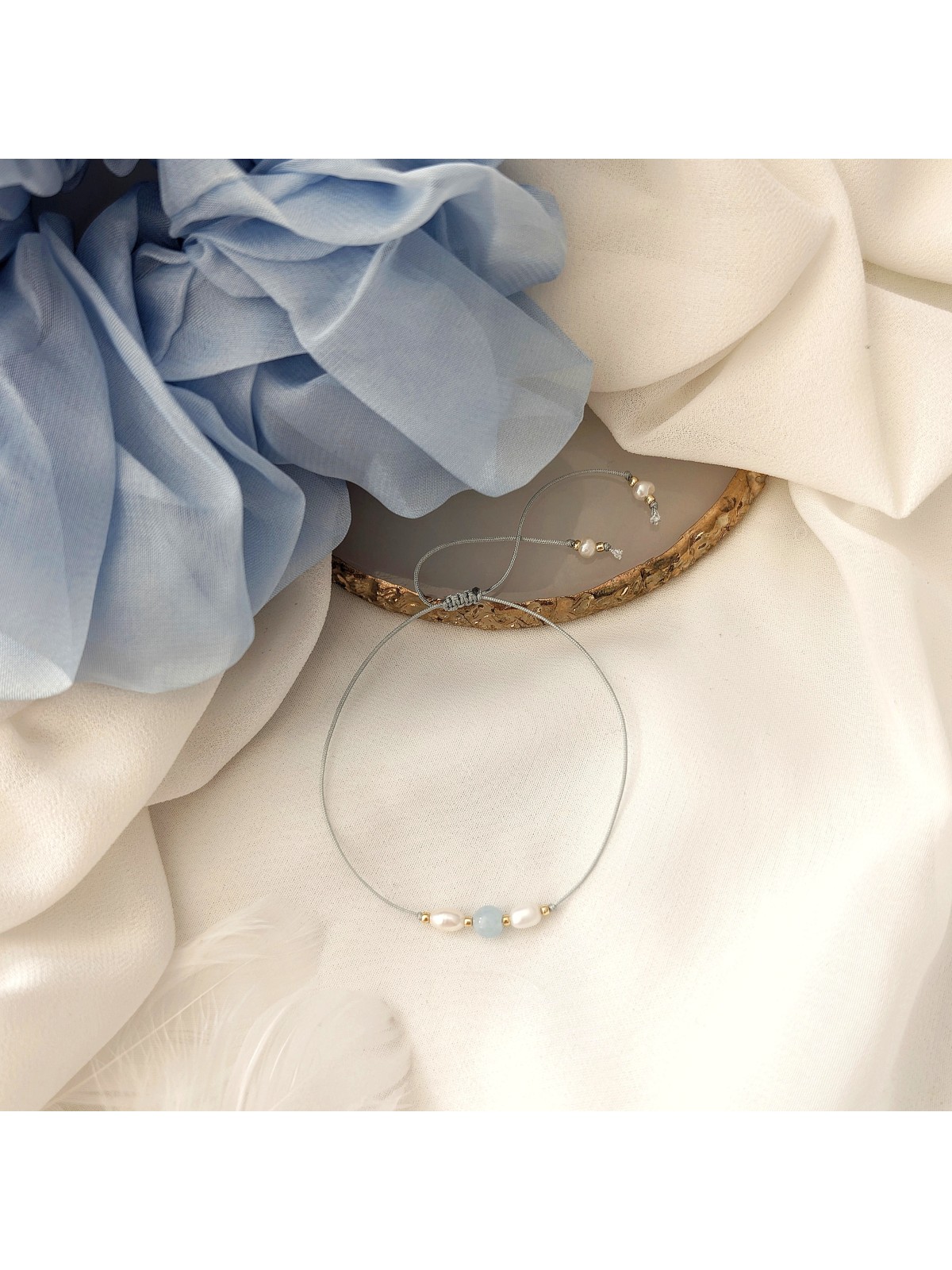 Bransoletka z akwamarynem i perłami