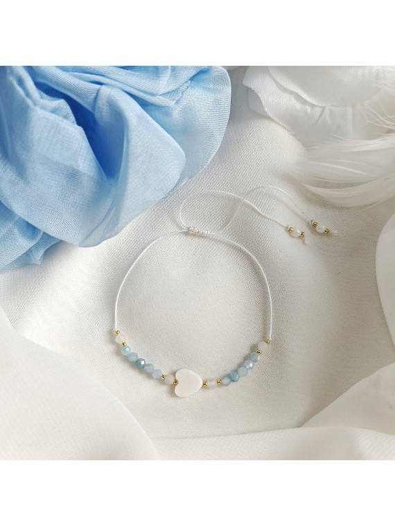 Bransoletka z serduszkiem z masy perłowej akwamarynem