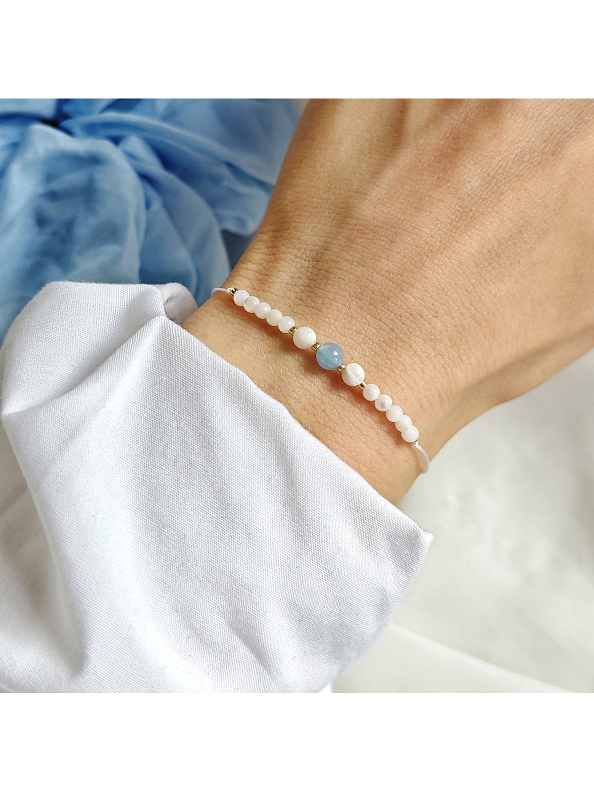 Bransoletka Talizman Ochronny z akwamarynem, hematytem i masą perłową