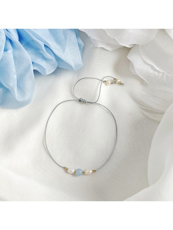 bransoletka z kamieni naturalnych perła i akwamaryn
