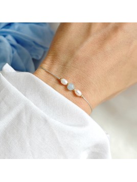 Bransoletka z dwiema perłami i akwamarynem