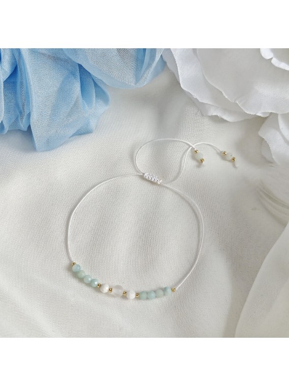 bransoletka amulet z muszlą i amazonitem na sznurku